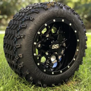 10" Matrix Gloss Black Aluminum Golf Cart Wheels and 18" All Terrain Off-Road Golf Cart Tires Combo - Set of 4  - 18" Tall (Fits all Carts!)