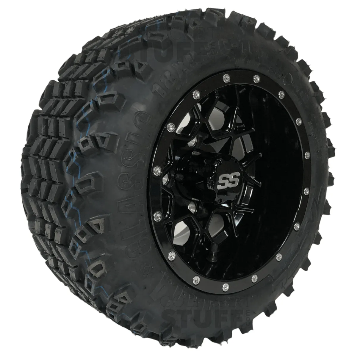 10" Matrix Gloss Black Aluminum Golf Cart Wheels and 18" All Terrain Off-Road Golf Cart Tires Combo - Set of 4  - 18" Tall (Fits all Carts!)