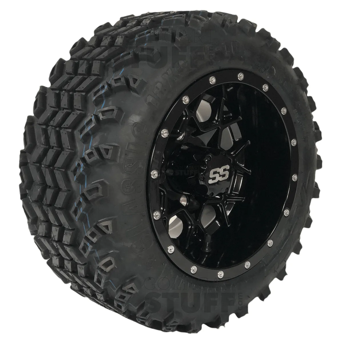 10" Matrix Gloss Black Aluminum Golf Cart Wheels and 18" All Terrain Off-Road Golf Cart Tires Combo - Set of 4  - 18" Tall (Fits all Carts!)