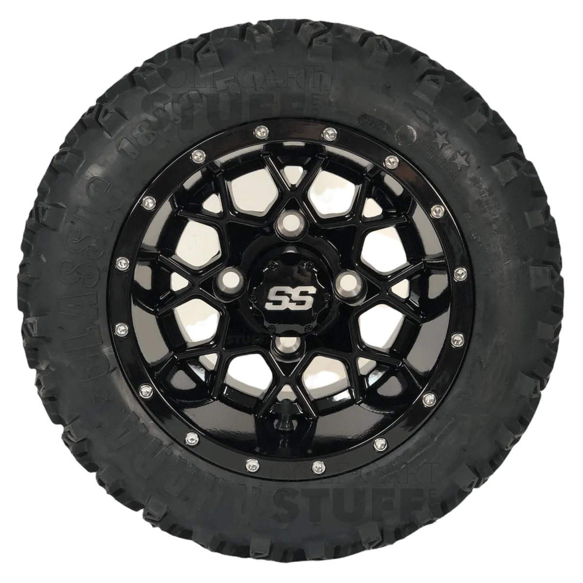 10" Matrix Gloss Black Aluminum Golf Cart Wheels and 18" All Terrain Off-Road Golf Cart Tires Combo - Set of 4  - 18" Tall (Fits all Carts!)