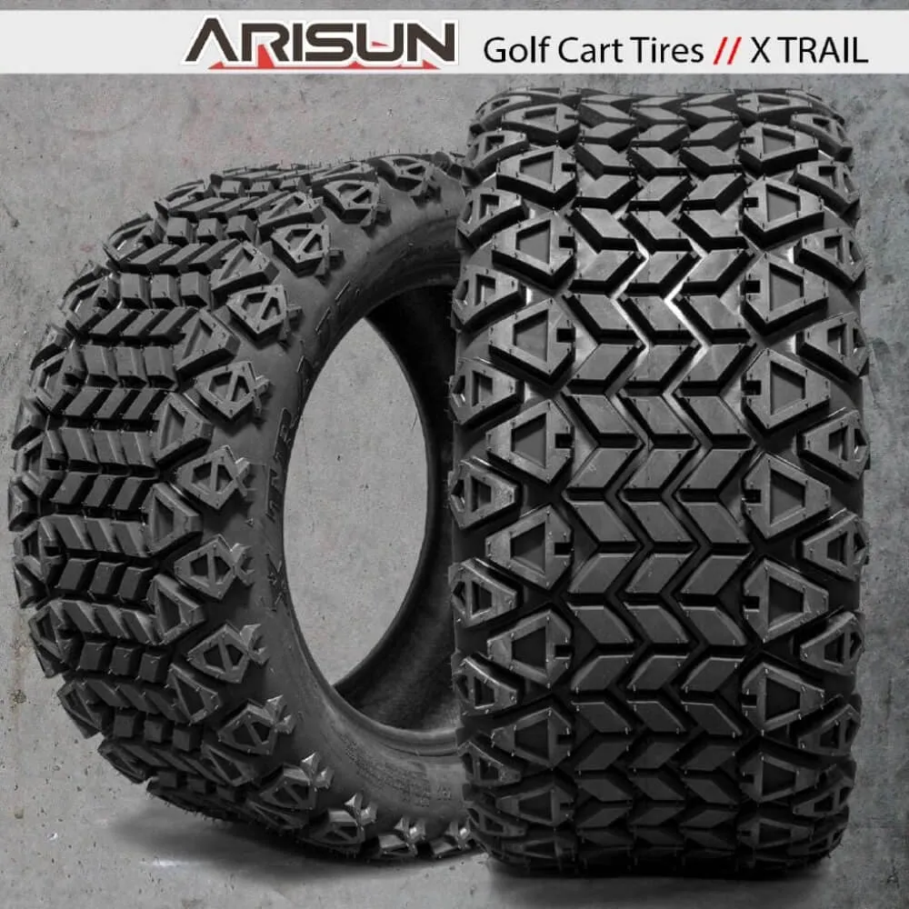 10" Stallion Black/ Machined Aluminum Finish and 22" DOT All-Terrain Golf Car Tires Combo - Set of 4