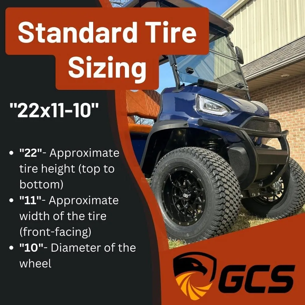 10" Stallion Black/ Machined Aluminum Finish and 22" DOT All-Terrain Golf Car Tires Combo - Set of 4