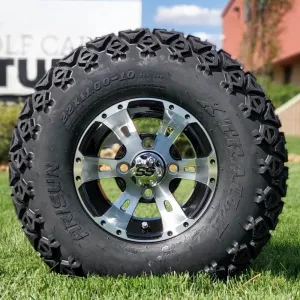 10" Stallion Black/ Machined Aluminum Finish and 22" DOT All-Terrain Golf Car Tires Combo - Set of 4