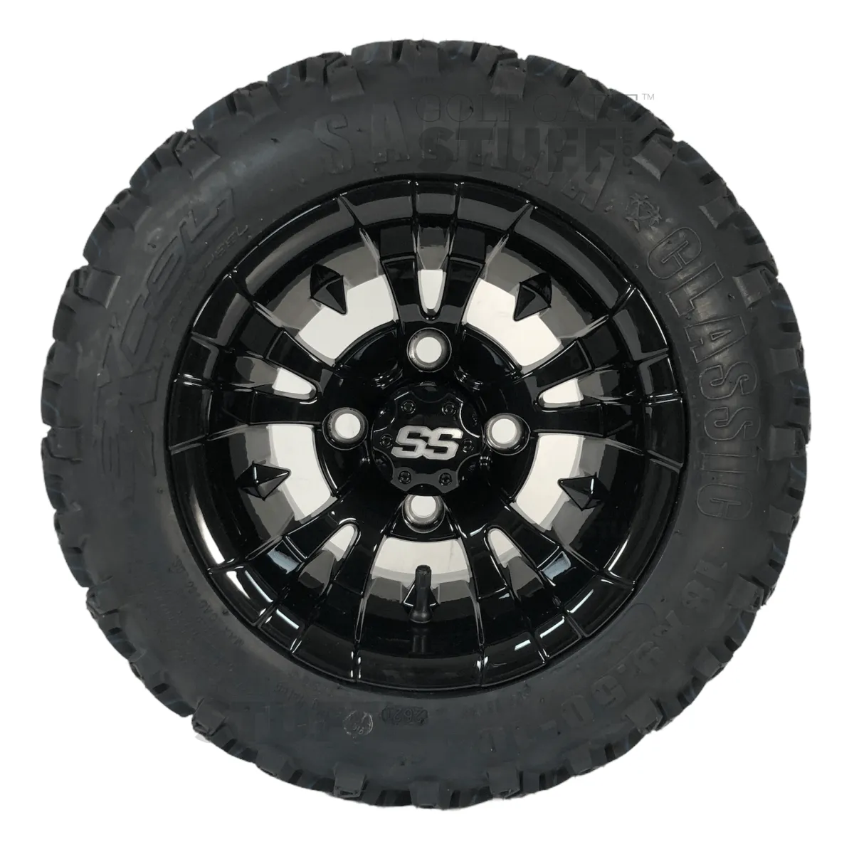 10" Vampire Gloss Black Golf Cart Wheels and 18" All Terrain Golf Cart Tires Combo - Set of 4  - 18" Tall (Fits all Carts!)