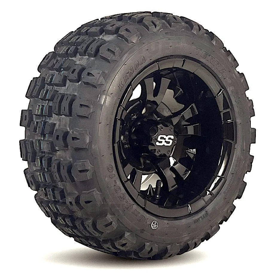 10" Vampire Gloss Black Golf Cart Wheels and 18" All Terrain Golf Cart Tires Combo - Set of 4  - 18" Tall (Fits all Carts!)