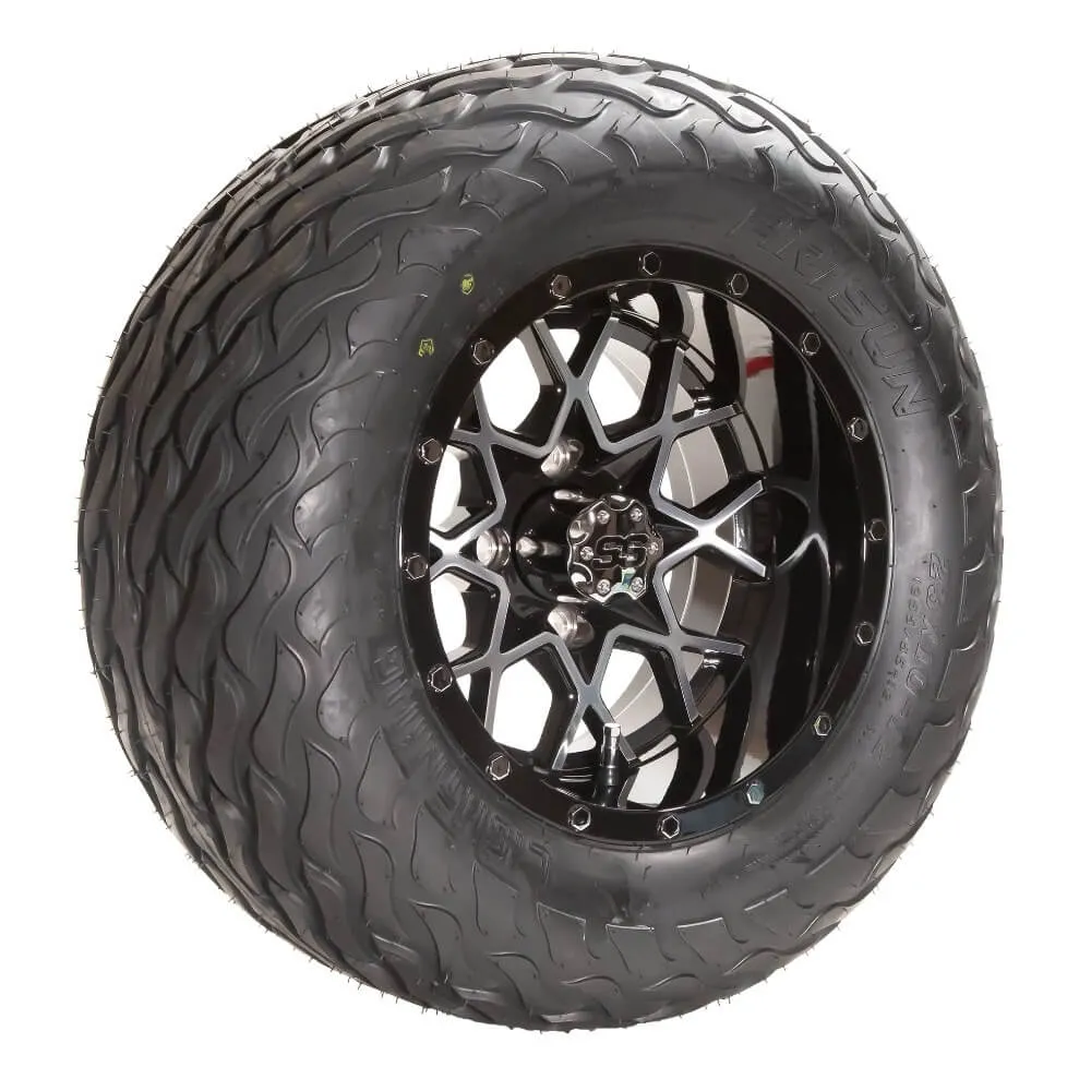 12" Matrix SS Wheels in Black and Machined Aluminum Finish  and 23" Arisun Lightning Tires Combo- Set of 4