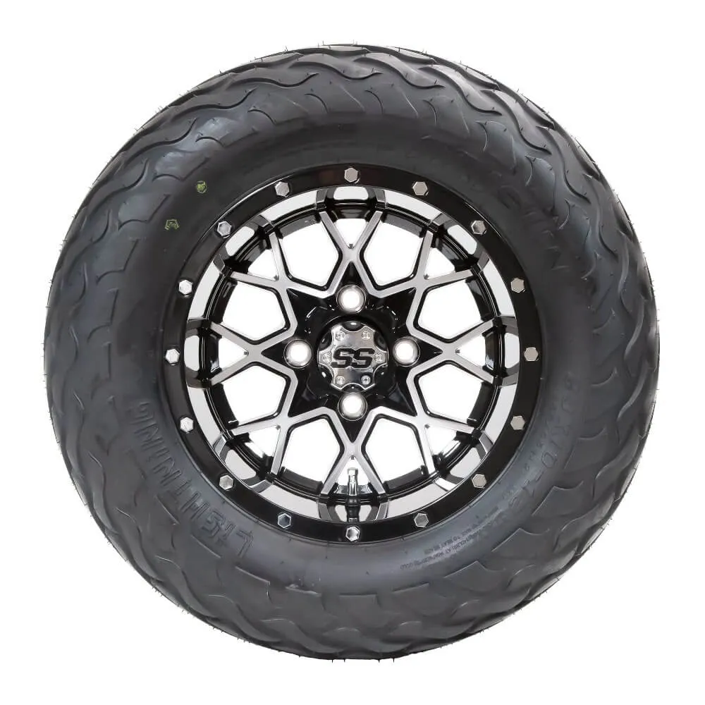 12" Matrix SS Wheels in Black and Machined Aluminum Finish  and 23" Arisun Lightning Tires Combo- Set of 4