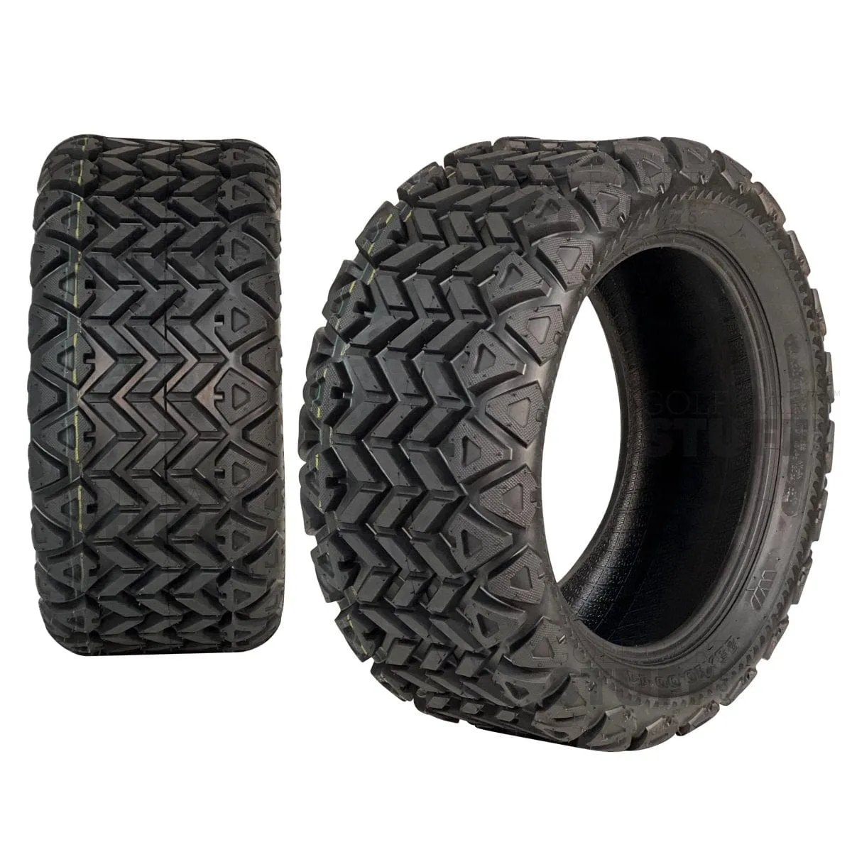14" Storm Trooper Black/Machined Aluminum Golf Cart Wheels and 23x10-14 DOT All Terrain Off-Road Golf Cart Tires Combo - Set of 4 (Choose your tire!)