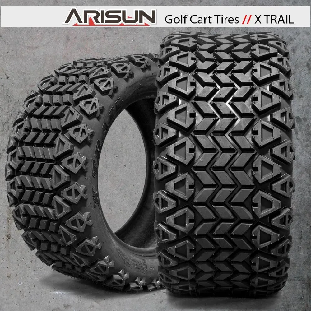 14" Storm Trooper Black/Machined Aluminum Golf Cart Wheels and 23x10-14 DOT All Terrain Off-Road Golf Cart Tires Combo - Set of 4 (Choose your tire!)