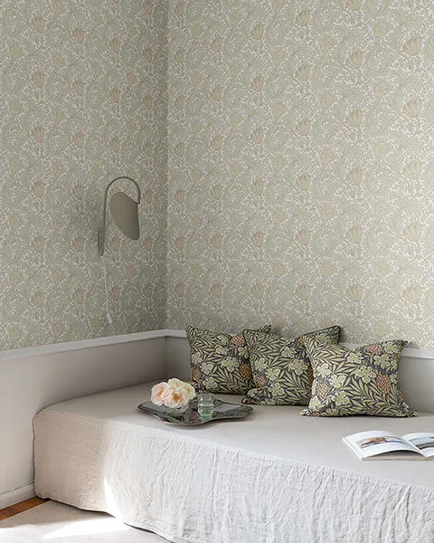 Anemone Light Green Floral Trail Wallpaper