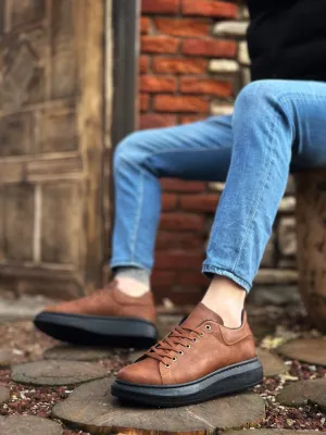 BA0547 BOA Thick High Sole Tan Black Laced Sports Men's Shoes