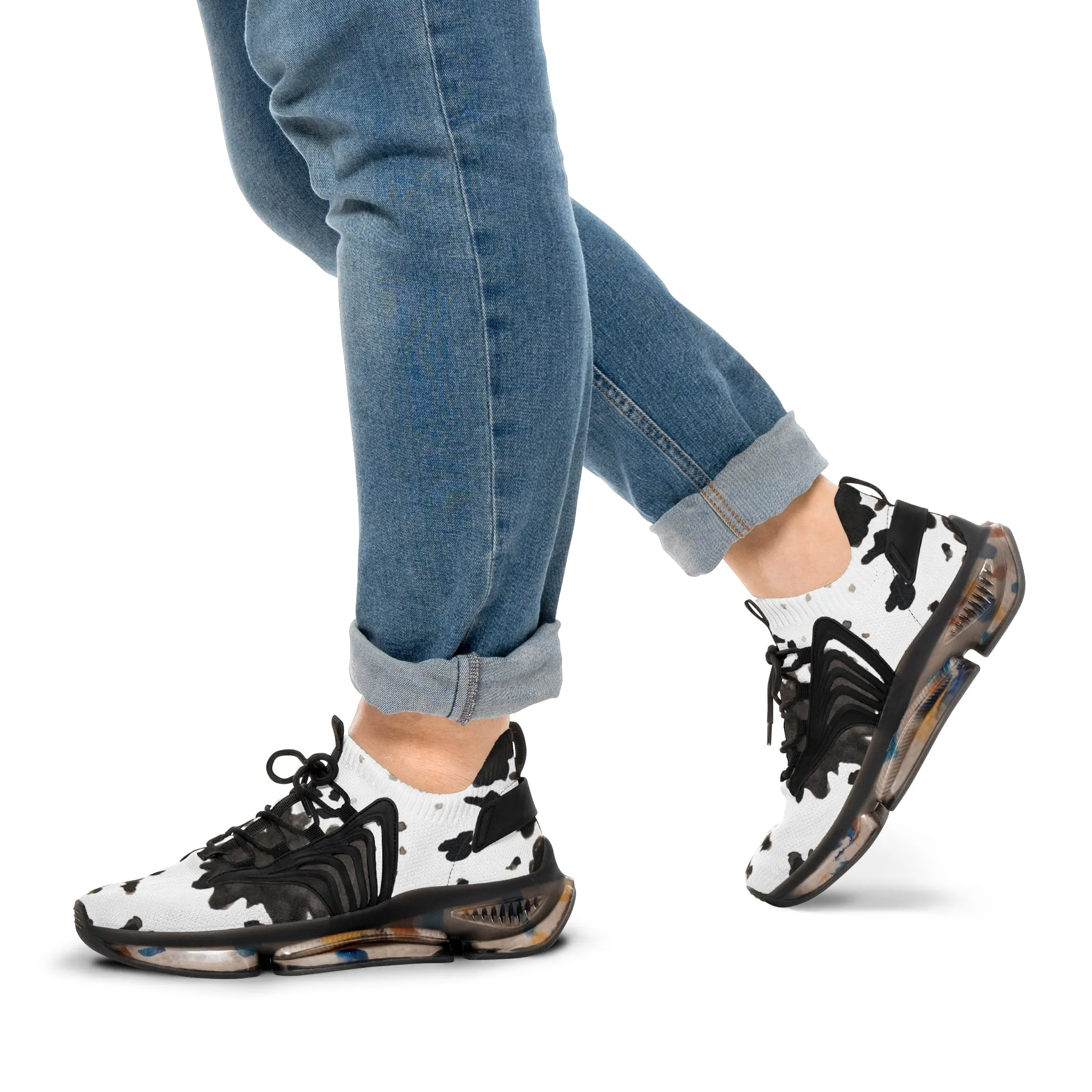 Cow Print Men's Mesh Sneakers, Cow Animal Print Men's Sneakers Best Comfy Men's Mesh Sports Sneakers Shoes (US Size: 5-12)