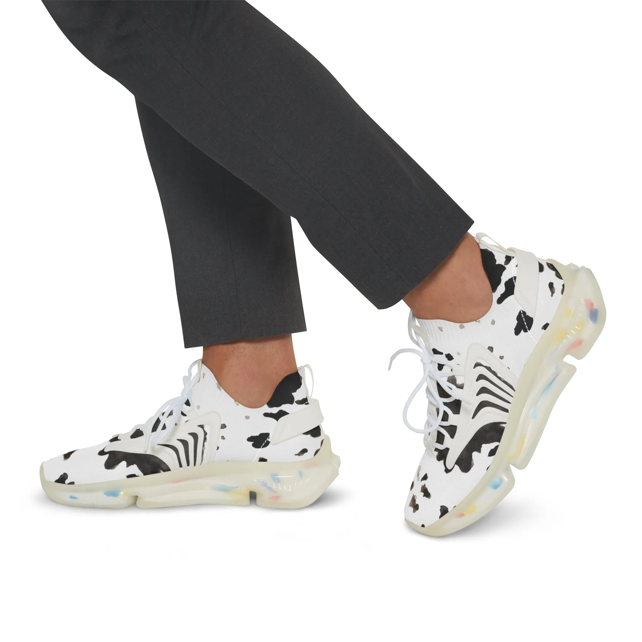 Cow Print Men's Mesh Sneakers, Cow Animal Print Men's Sneakers Best Comfy Men's Mesh Sports Sneakers Shoes (US Size: 5-12)