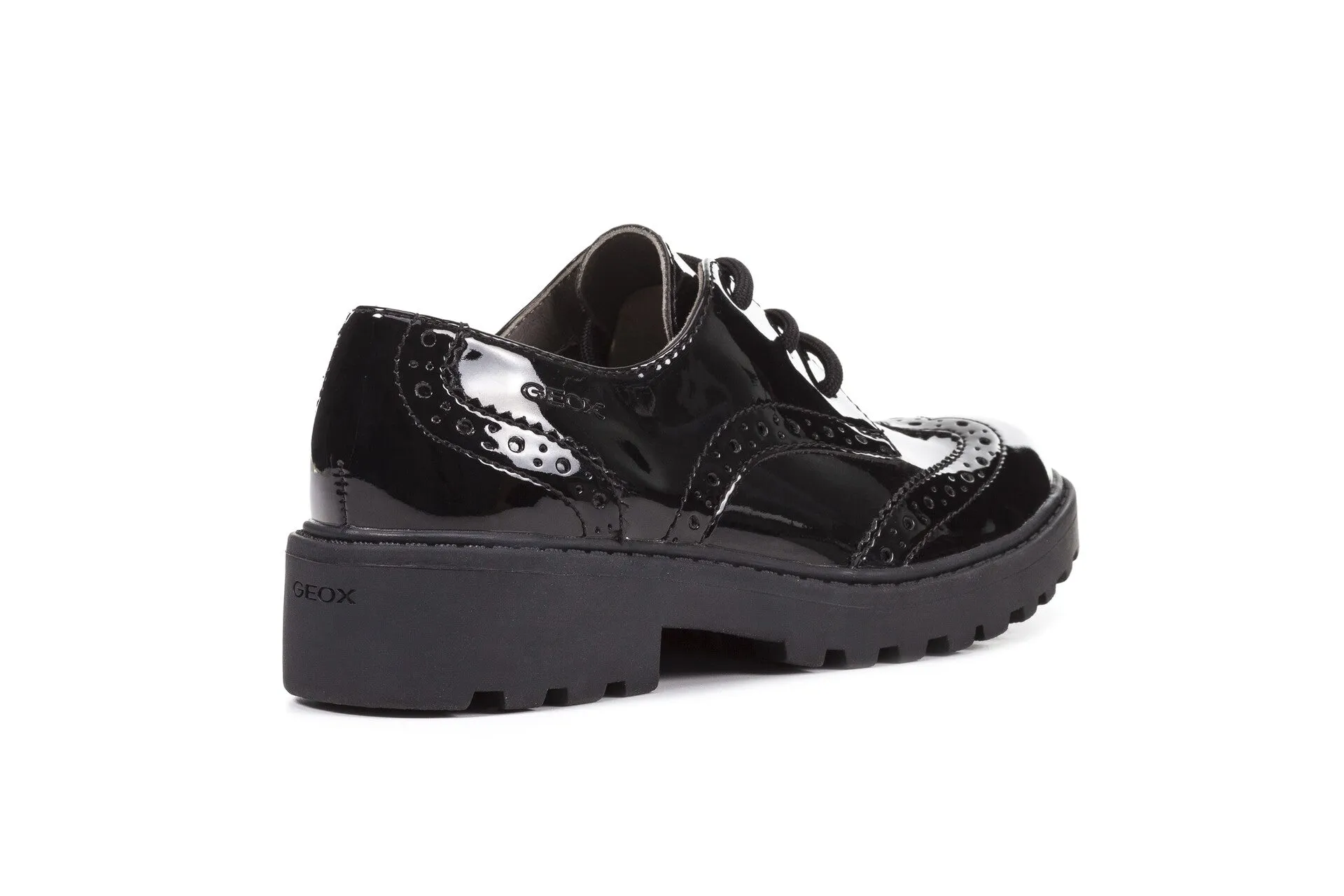 Geox School Shoes | Casey Brogue Lace-Up | Patent Black