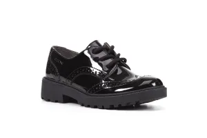 Geox School Shoes | Casey Brogue Lace-Up | Patent Black