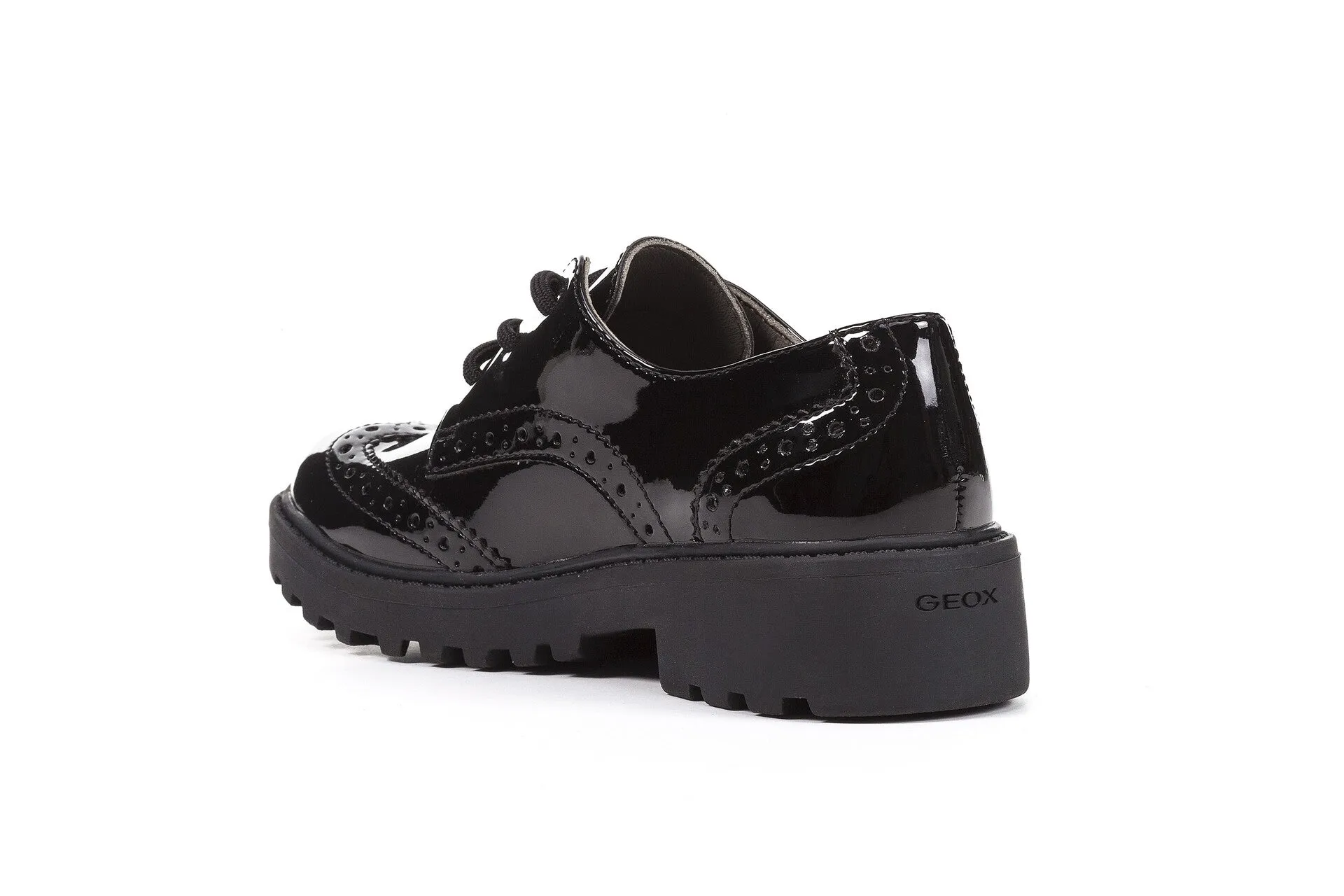 Geox School Shoes | Casey Brogue Lace-Up | Patent Black