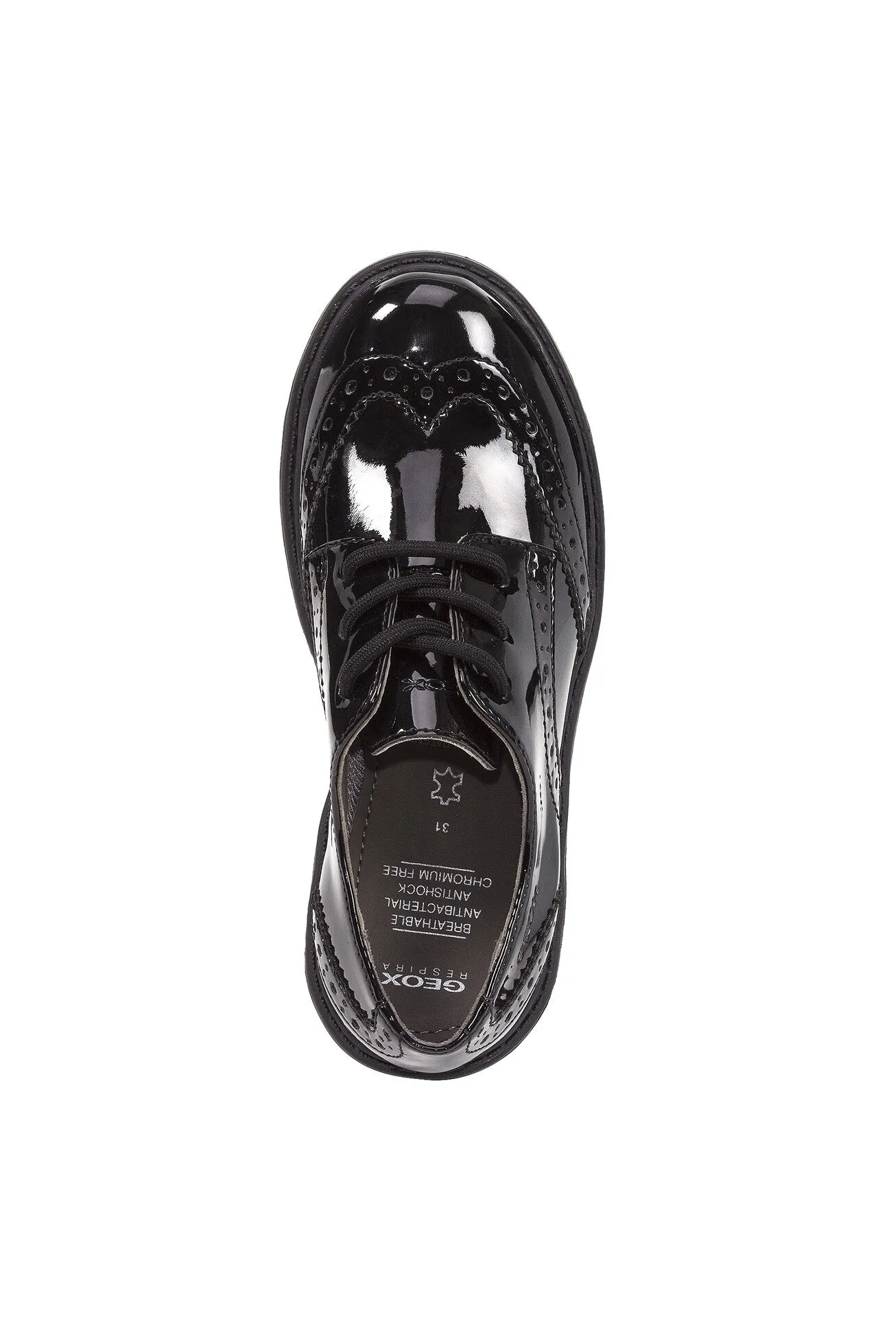 Geox School Shoes | Casey Brogue Lace-Up | Patent Black