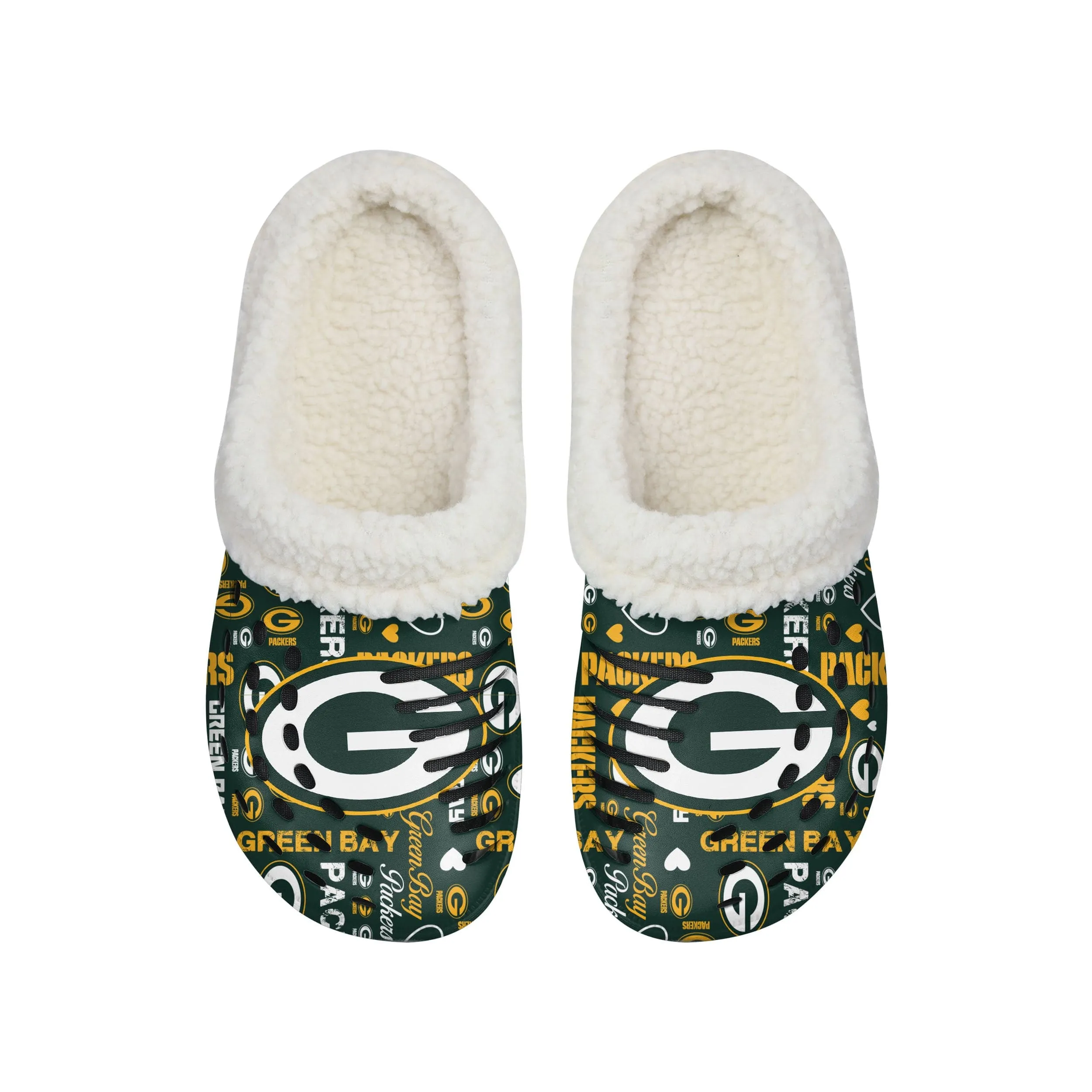Green Bay Packers NFL Womens Sherpa Lined Logo Love Clog