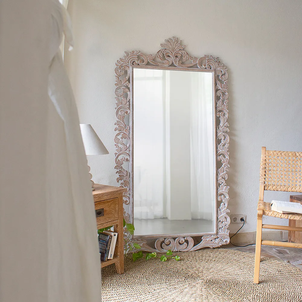 Hand Carved Mirror "Uluwatu" Antic-wash - 180 cm