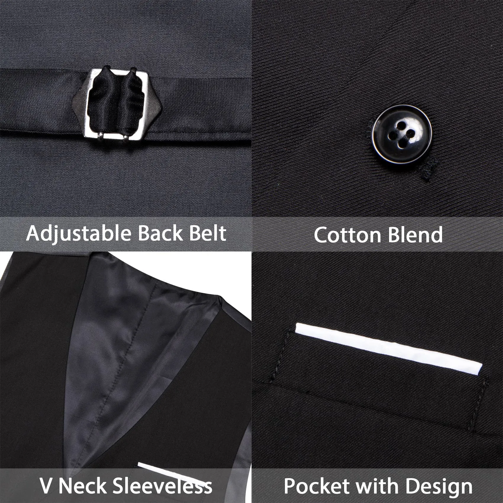 Ties2you Work Vest Pure Black Solid Button Silk Mens Dress Vest Jacket for Formal