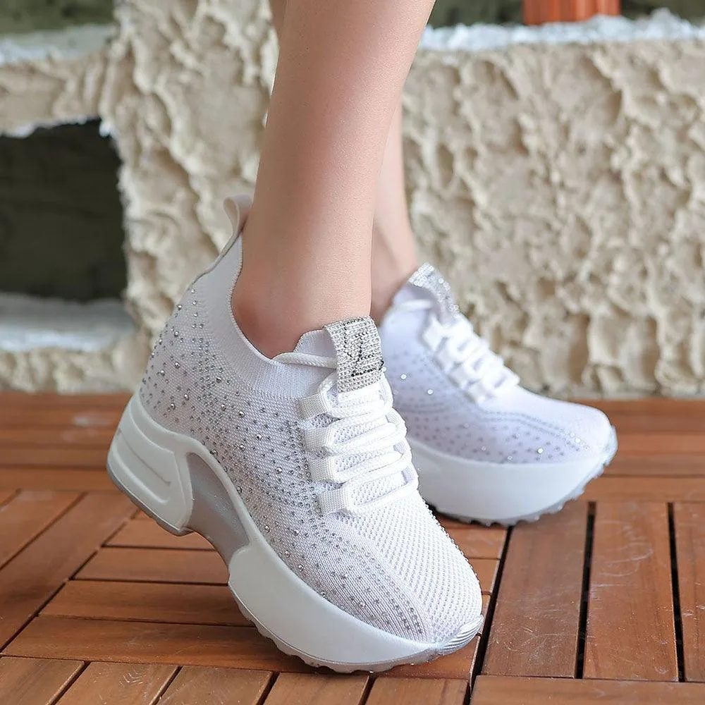 Women's Black Knitwear Lace-Up Sports Shoes